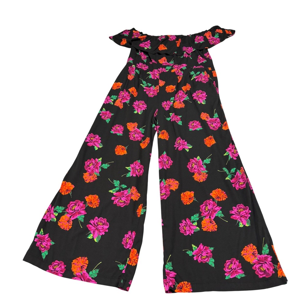 Torrid Black Floral Off Shoulder Smocked Wide Leg Jumpsuit Womens Plus Size 2 2X - Picture 10 of 16